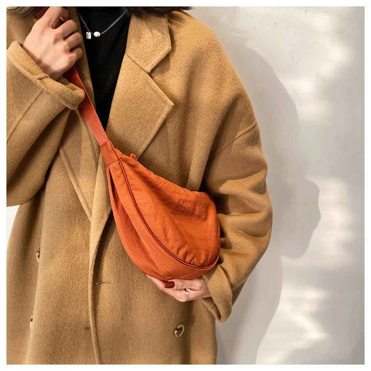 Solid Color Women's Portable Shoulder Bag Simple Female Nylon Cloth Padded Crossbody Bags | Travel Purse Handbags Messenger Bag Luxegan