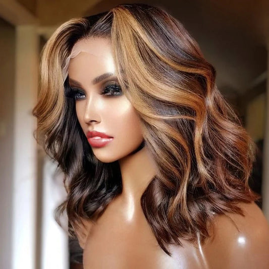 Highlight Ombre #4/27 Body Wave Bob Wig | Sophisticated 13x4 HD Transparent Lace Frontal | Elegant "Ready to Go" Peruvian Human Hair | "Dignified" 4–16 Inch Glueless Remy Wig for Radiant Versatile Styling Luxegan