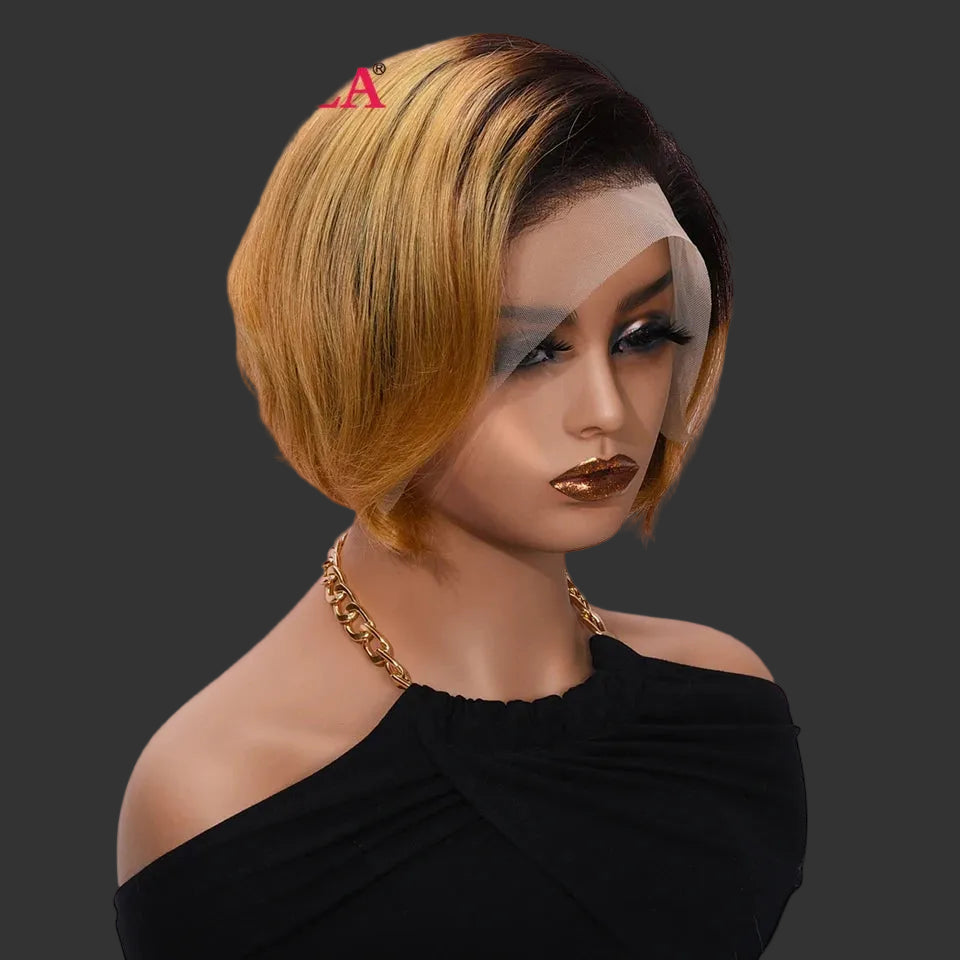 Short Pixie Cut Natural Wave Bob Wig | 13x4 HD Transparent Swiss Lace Frontal Wig | 180% Density 100% Brazilian Remy Human Hair Wig with Pre-Plucked Hairline (8-Inch) Luxegan