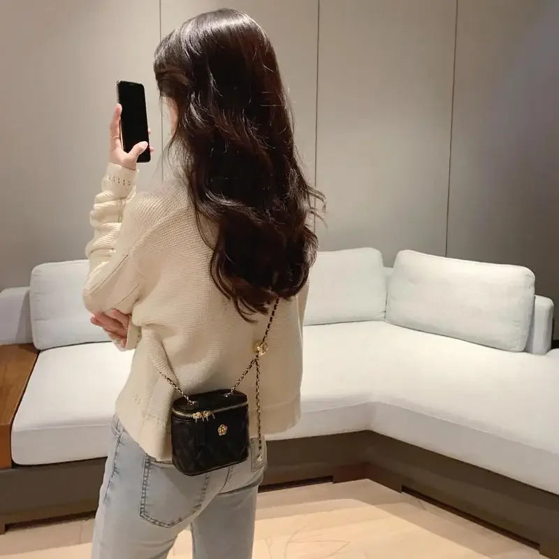 New Mini Shoulder Bag | Camellia Lingge Chain Box Small Bag for Women (Shoulder Bag & Crossbody Bag) Luxegan