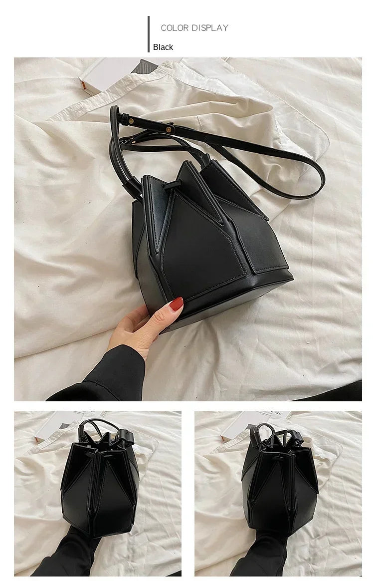 Women’s Niche Foldable Bucket Bag | Sophisticated Multifunctional Messenger Handbag | Elegant Urban Simplicity Shoulder Bag | Luxury Microfiber Synthetic Leather Portable Purse with "Dignified" Stereoscopic Build Luxegan