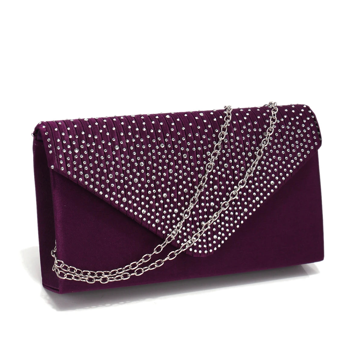 Satin Rhinestones Envelope Clutch | Hard Glitter Diamonds Chain Evening Purse Luxegan