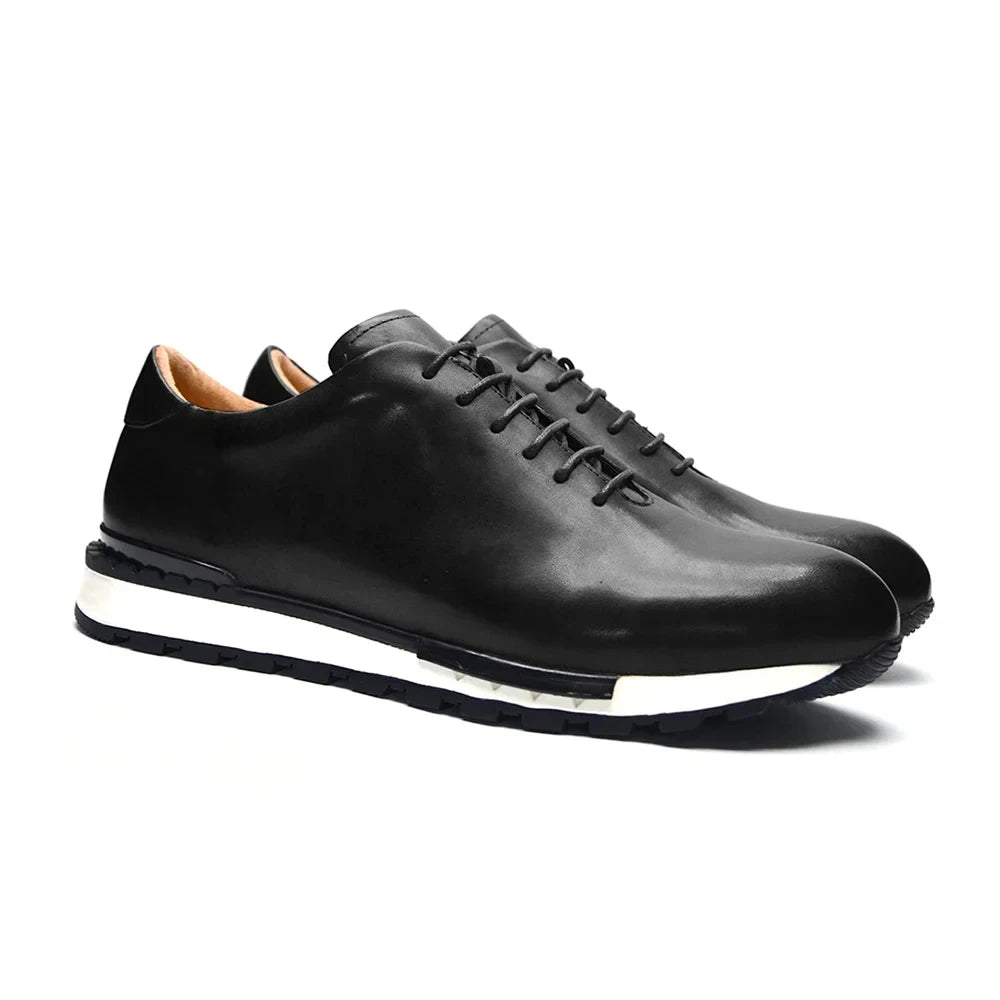 Luxury Genuine Leather Oxford Sneakers | Sophisticated Hand-Painted Whole-Cut Design | Elegant "Red-Dark Brown" Lace-Up Male Footwear | "Dignified" Handmade Sheepskin Insole Shoes for Radiant Versatile Styling Luxegan