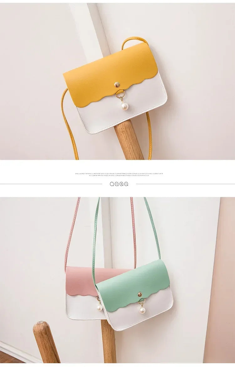Fashion Simple PU Leather for Women | Solid Color Shoulder Messenger Bag & Lady Pendant Pearl Travel Small Handbag Luxegan