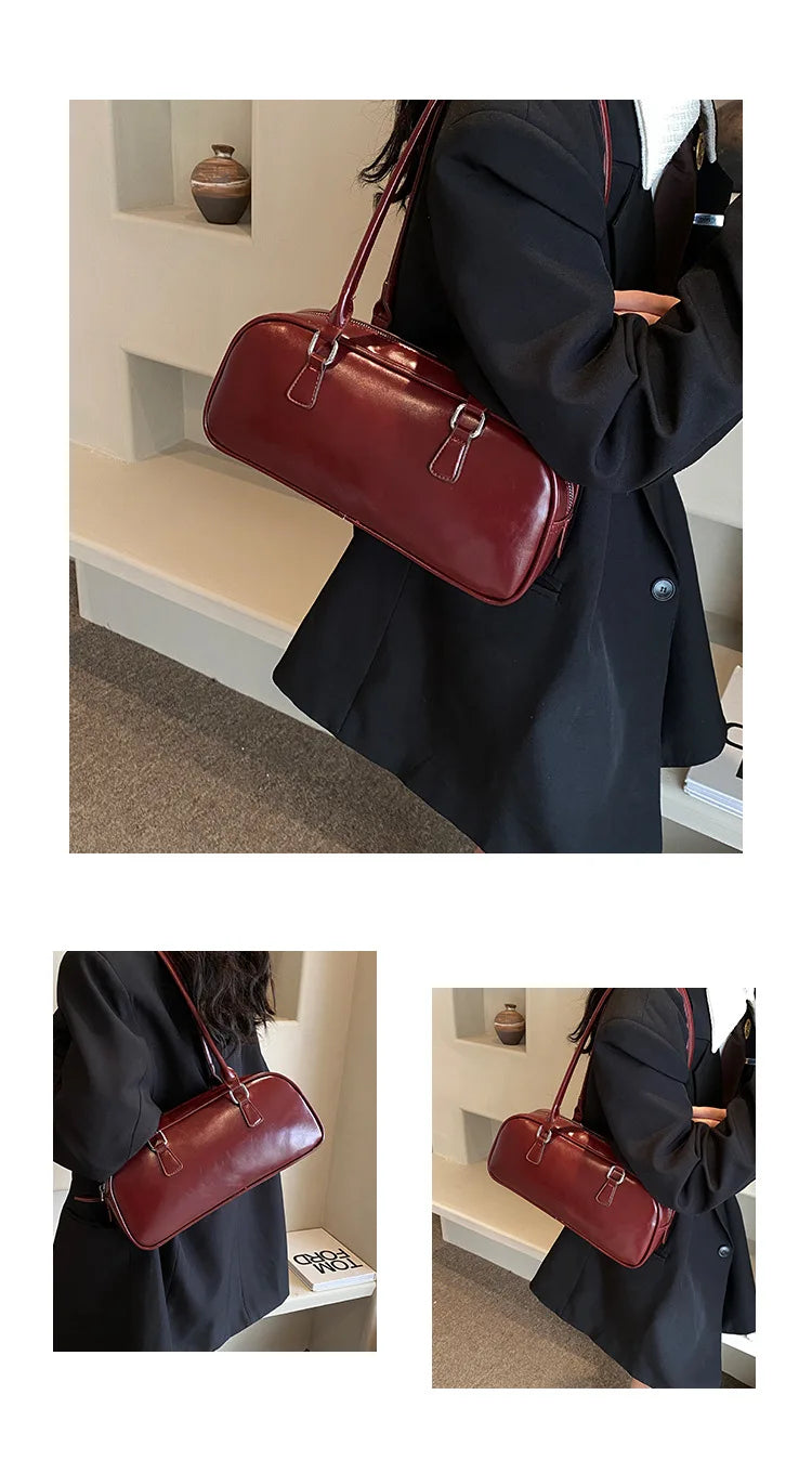 Retro Solid PU Leather Underarm Bag | Soft Korean Fashion Shoulder Purse Luxegan