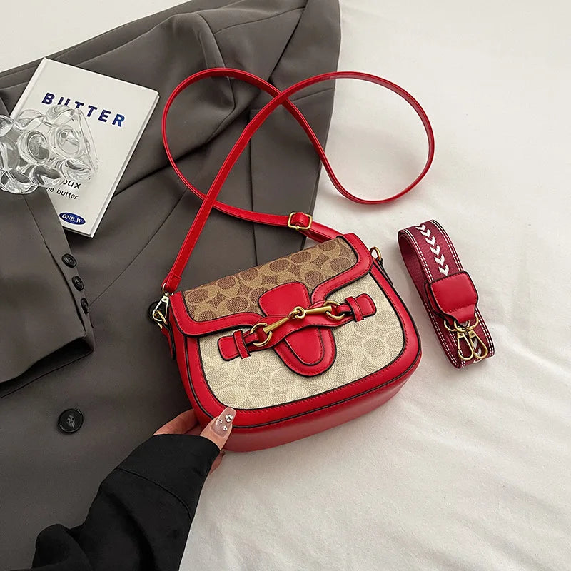 Trendy Korean-Style Saddle Bag | Retro Wide-Strap Crossbody Luxegan