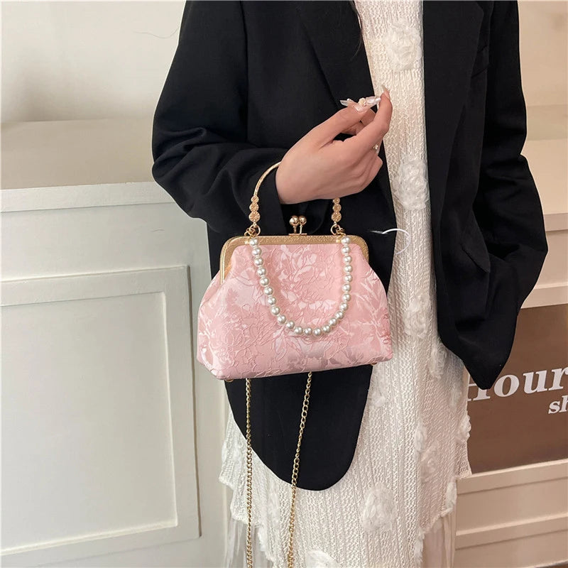 Vintage Classic Lace Bag | Pearl Evening Bags, Wedding Shell Lock Bags & Women's Handbags Luxegan