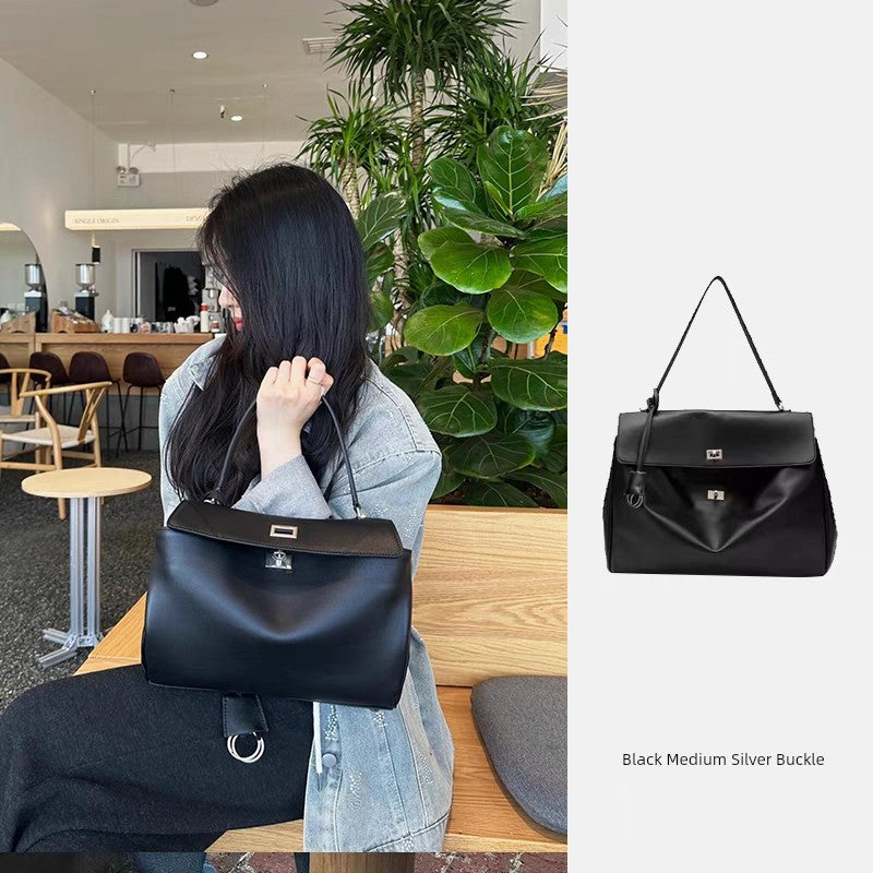 Rodeo Smooth Calfskin Tote Bag | Medium Horizontal Square Crossbody Satchel | Lazy Style Pure Color Leather Handbag Luxegan