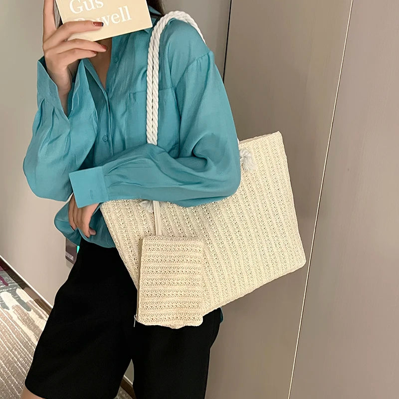 Designer Women’s Straw Tote | Sophisticated Large Capacity Beach Bag | Elegant Casual Bali-Inspired Purse | Luxury "Dignified" Woven Straw Handbag with Secure Hasp Closure Luxegan