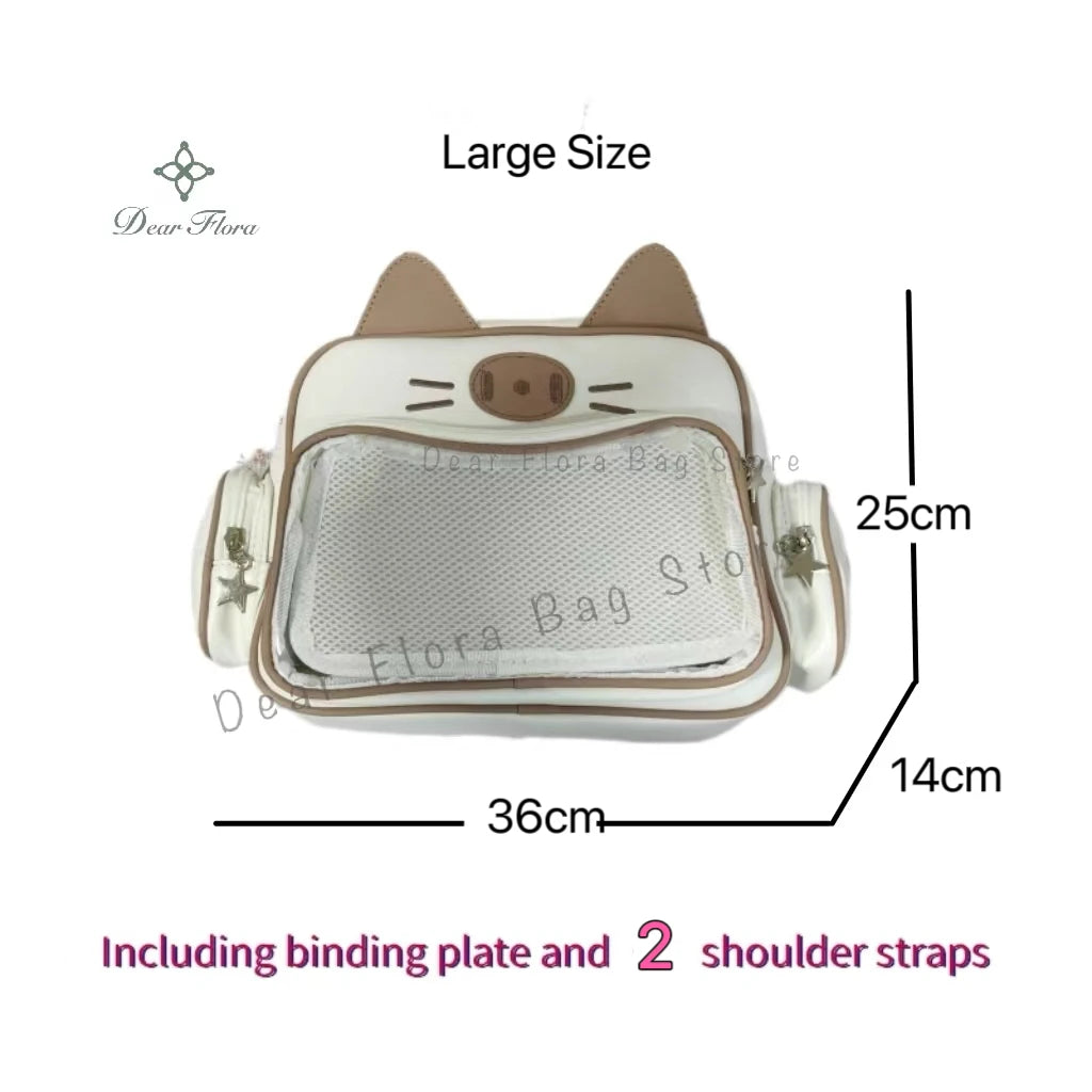 New Y2K Korean Kawaii Cat Ita Bag | Cute Transparent Window PU Shoulder Bag | Harajuku Crossbody & Fashion Backpack for Girls (Model 180) Luxegan
