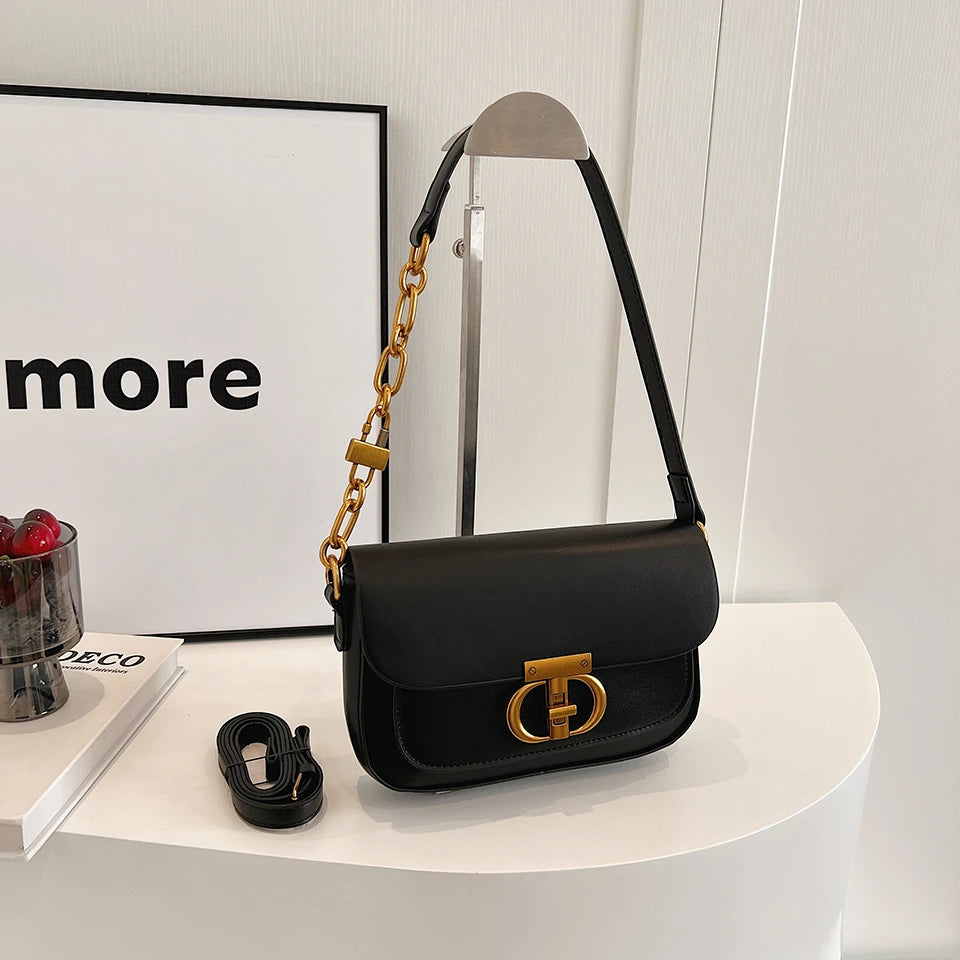 Retro Small PU Leather Bag Women's | Original Fashion Lock Crossbody Shoulder Sac & Senior Handbag Underarm Bag (Designer) Luxegan