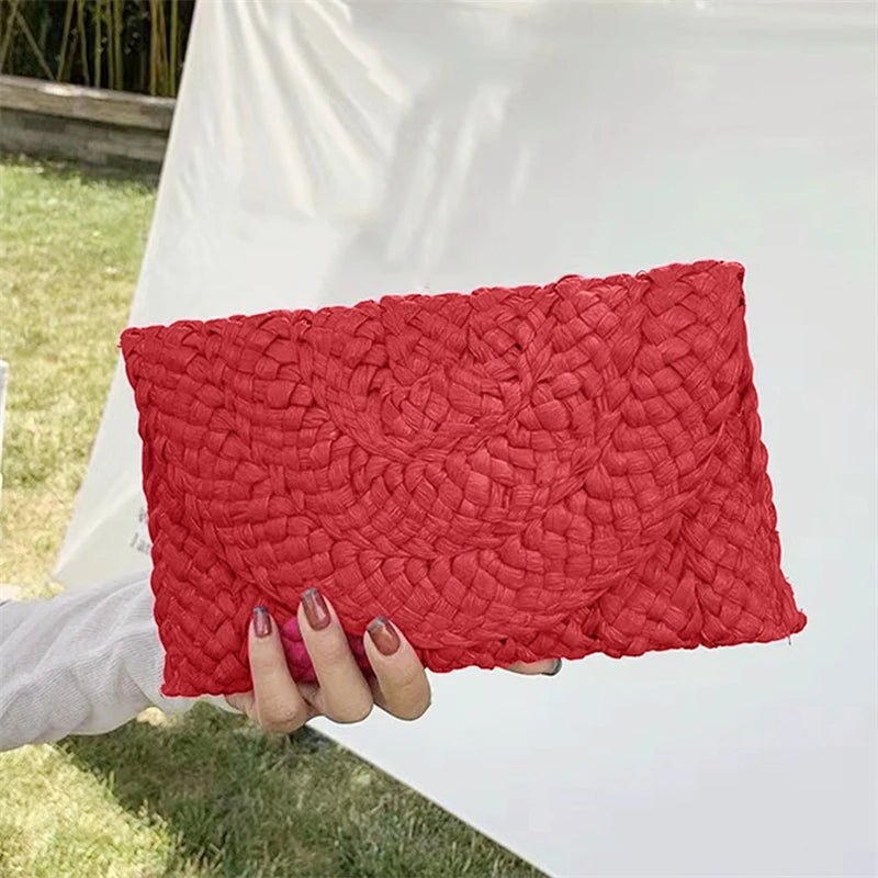 Artisan Corn-Husk Weave Dinner Clutch | Sophisticated Simple Straw Summer Purse | Elegant Embroidered Vacation Handbag | "Dignified" Soft Satchel Wallet for Versatile Seasonal Styling Luxegan