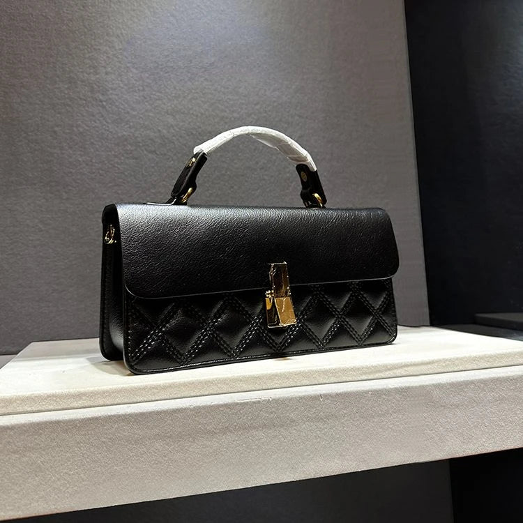 Luxury Designer Cowhide Crossbody Bag | High-Quality Diamond Lattice Chain Underarm Bag | Niche Genuine Leather Baguette Shoulder Bag | Elegant Women’s Hasp Handbag (Model 122) Luxegan