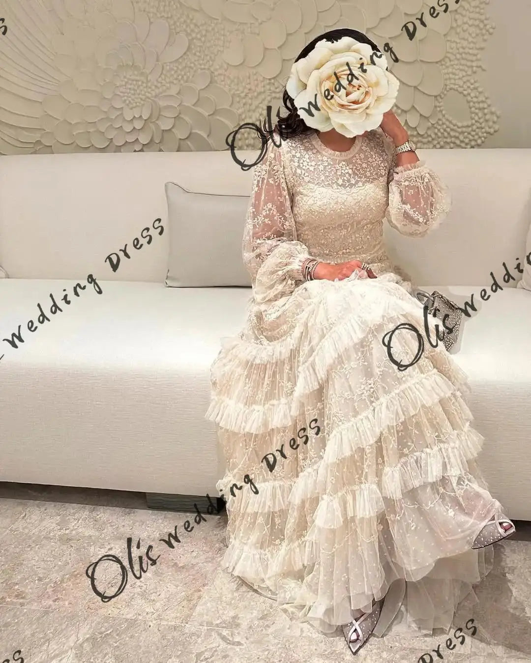 customized Long Sleeves Prom Dresses O-Neck Lace Floor Length Pleated Party Dresses Evening Dresses2025