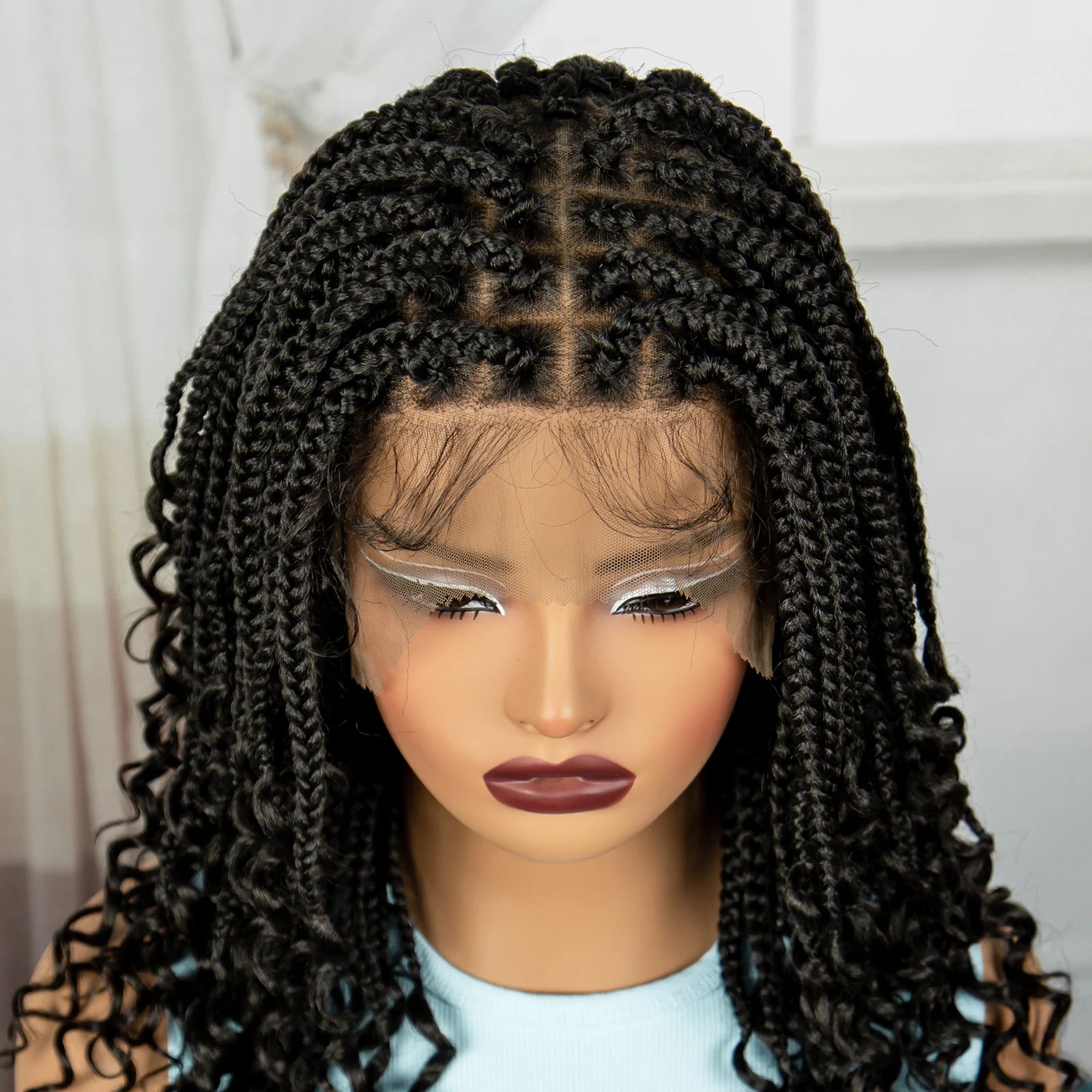 Burgundy Boho Knotless Braids Bob Wig with Curly Ends | Full Lace Luxegan