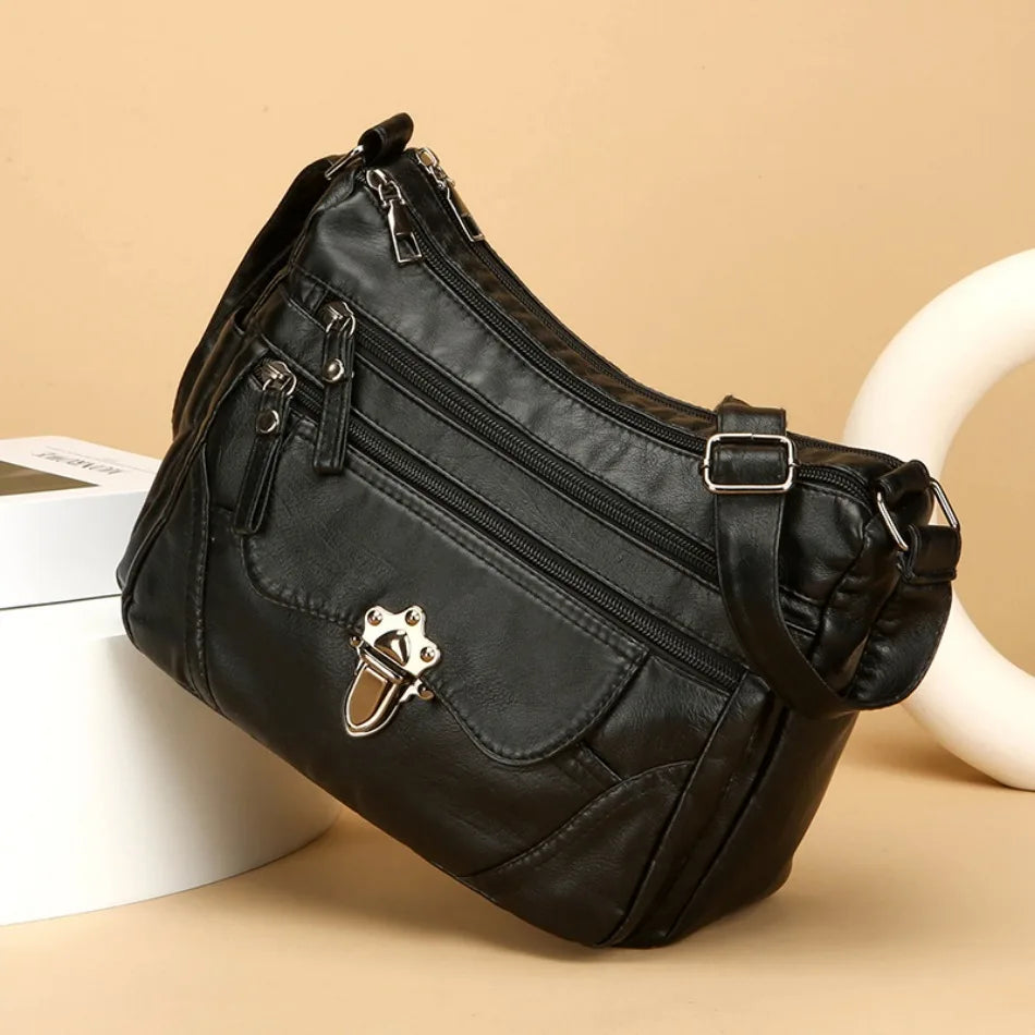 Retro Multi-Pocket PU Leather Handbags | Luxury Designer Shoulder Bag Luxegan