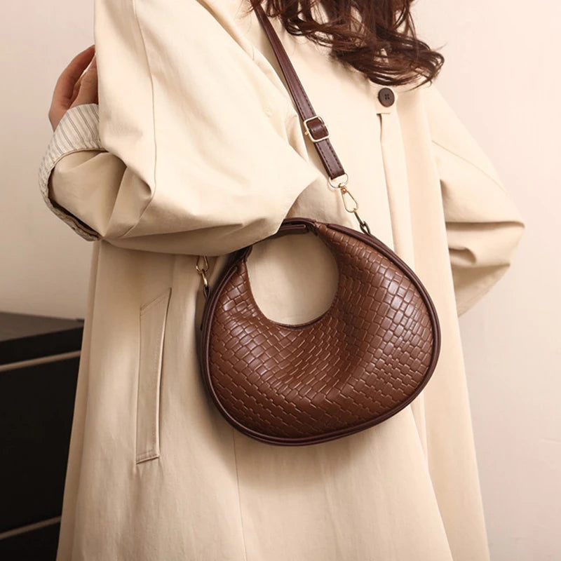 PU Leather Solid Hobo Bag | Soft Fashion Niche Design Woven Messenger Luxegan