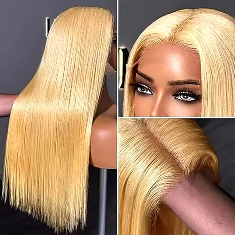 250% Density Honey Blonde Straight Wig | Sophisticated 13x6 HD Lace Frontal | Elegant #27 Colored Brazilian Human Hair | "Dignified" 26+ Inch Pre-Plucked Remy Hair for Radiant Versatile Styling Luxegan