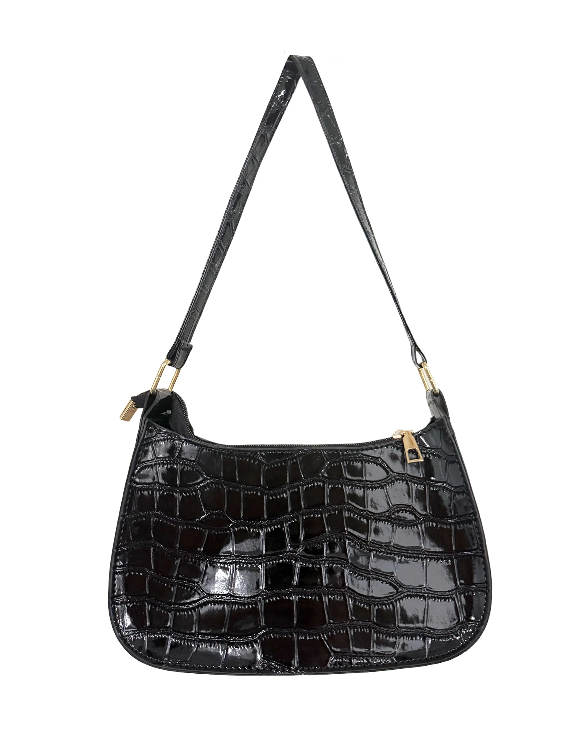 Hard Patent PU Leather Baguette Bag | Vintage Designer Hobos Underarm Bag Luxegan