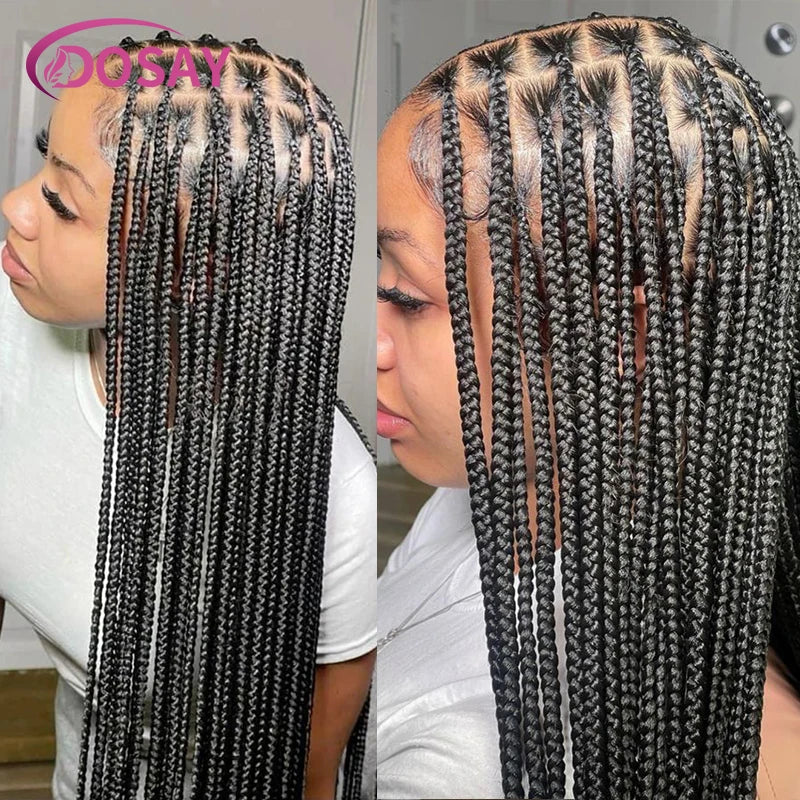36" Full Lace Braided Wigs Synthetic Hair Box Braids Lace Front Wigs Knotless Braided Wigs For Black Women Braiding Wigs African Luxegan