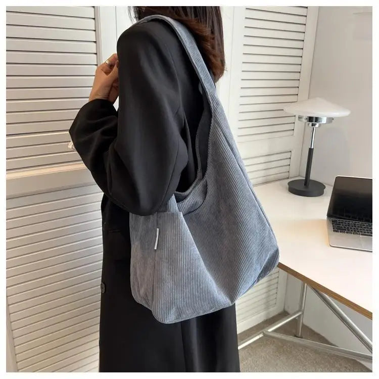 Canvas Corduroy Tote Bag | Simple Casual Large Capacity & Solid Shopper Bag Luxegan