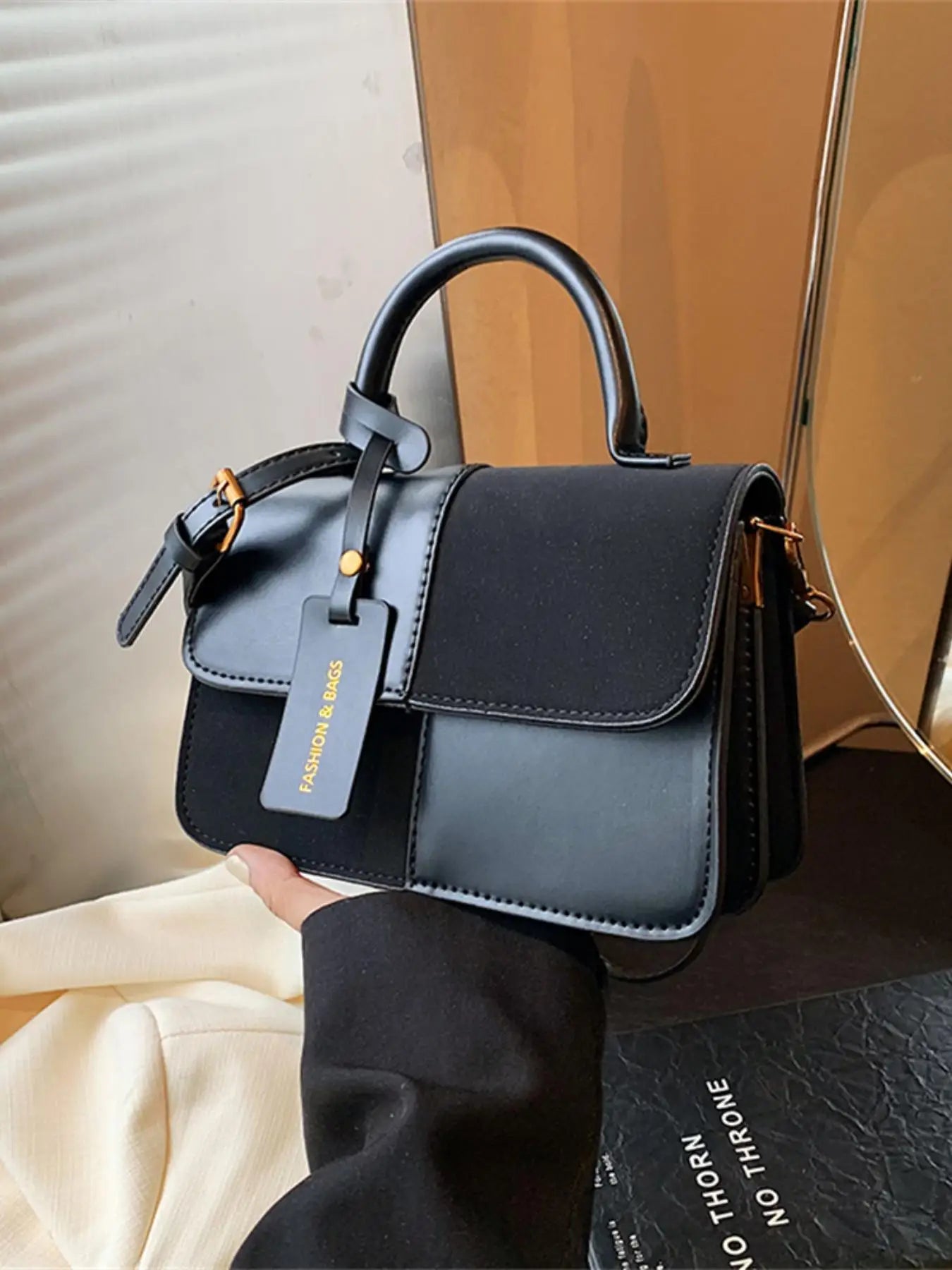Burgundy PU Leather Bag | Retro Contrasting Color Crossbody Luxegan