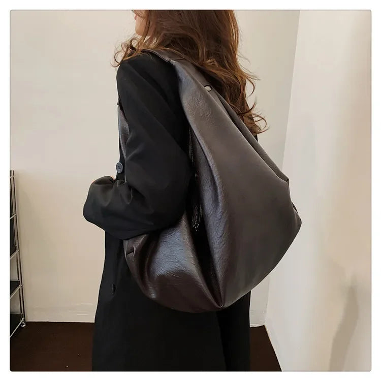 Big Black Shoulder Bag | Large Hobo Shopper Bag & Soft Leather Crossbody Handbag Luxegan