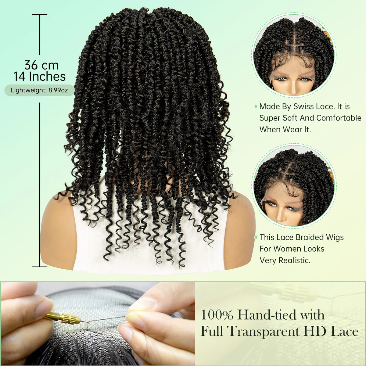 14 Inch Twisted Knotless Box Braids Wig | Full Lace | Baby Hair