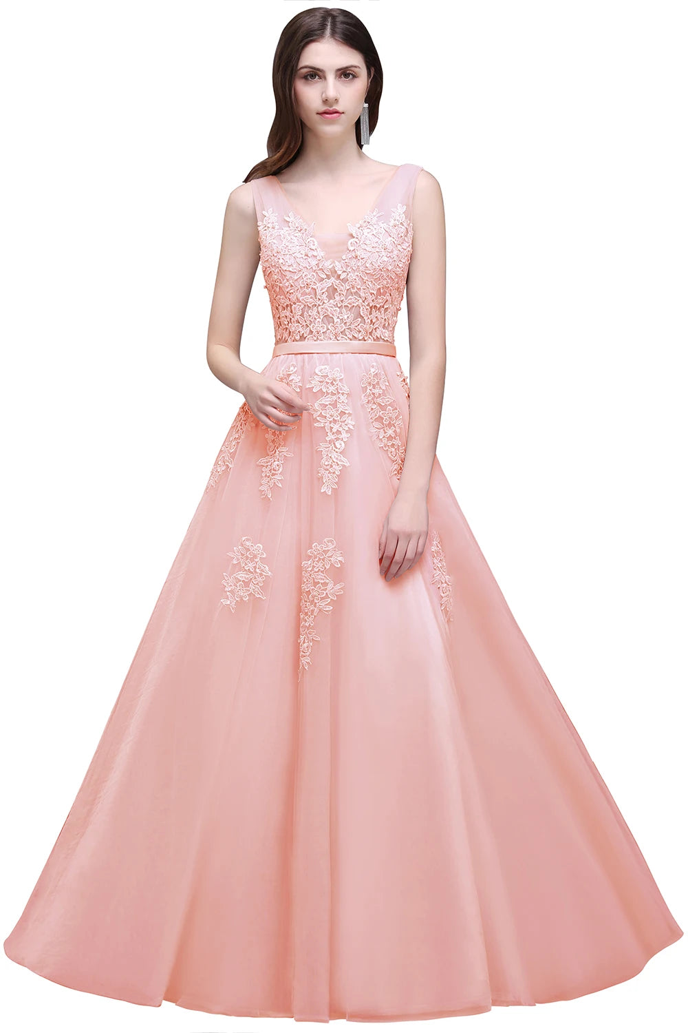 Women's Burgundy Velvet Evening Gown | Lace Appliques Tulle Prom Dress | Sexy V-Neck Backless Formal Party Dress | Premium Knit Sleeveless Floor-Length A-Line Vestido Model CPS304 Luxegan