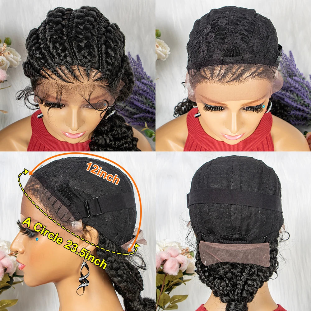 Lace Frontal Synthetic Braided Wigs Lace Front Braided Ponytail Wig Natural Knotless with Baby Hair for Black Women Daily Use Luxegan