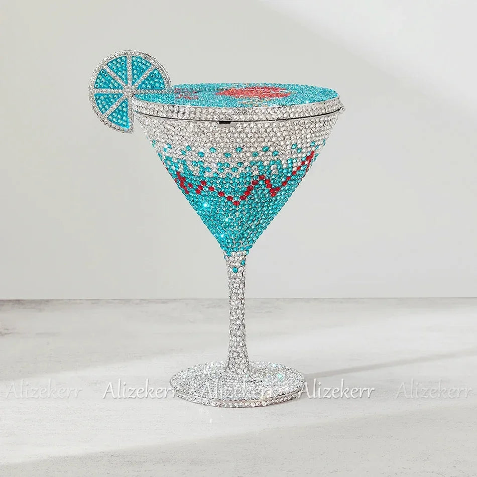 Gorgeous Goblet-Shaped Crystal Evening Bag | Sophisticated Sparkling Diamond Lemon Purse | Elegant Metal Party Handbag | "Dignified" Hard-Shell Metallic Minaudière for High-Fashion Weddings Luxegan