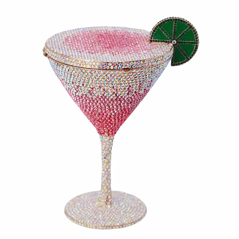 Cocktail Cup Crystal Evening Bag | Sophisticated Rhinestone Bridal Handbag | Elegant Metallic Dinner Clutch | "Dignified" Hard-Shell Minaudière with Hollow-Out Detail Luxegan