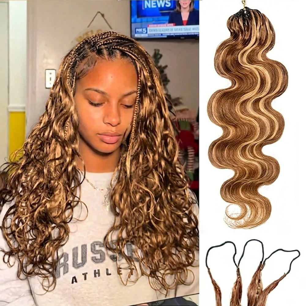 Highlight Body Wave Human Hair Crochet Extensions | Knotless Boho Braids | 10–24 Inches Luxegan