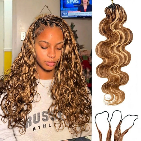 Highlight Body Wave Human Hair Crochet Extensions | Knotless Boho Braids | 10–24 Inches Luxegan