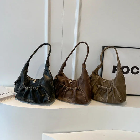 Retro Leather Shoulder Bags for Women | Spring Vintage Underarm Bag Handbags and Purses | Latest Fashion Hand Bag Luxegan