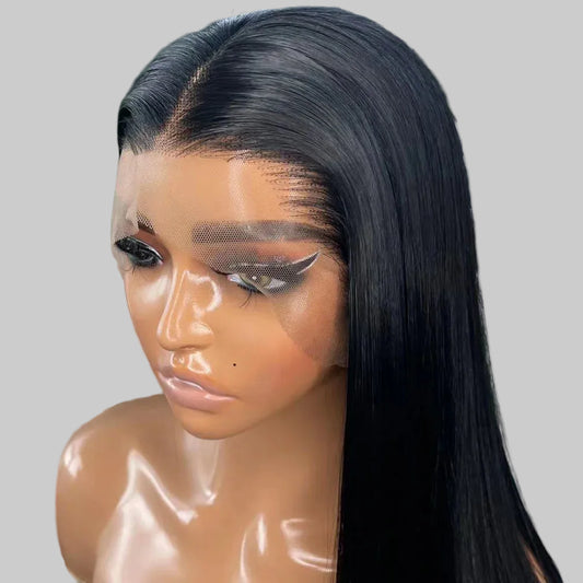 Short Jet Black Silky Straight Futura Synthetic 13x4 Lace Front Bob Wig - 150% Density Glueless Pre-Plucked Hairline Bob Wig - Japan Heat-Resistant Fiber Free Part Wig for Black Women (#1 Black) Luxegan