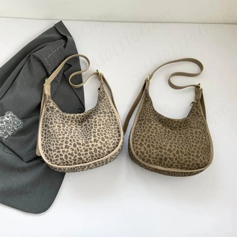 Women’s Leopard Print Faux Suede Crossbody Bag | Large Multi-Pocket Shoulder Tote | Trendy Leopard Pattern Hobo Messenger Bag | Versatile Soft Suede Handbag with Adjustable Strap Luxegan