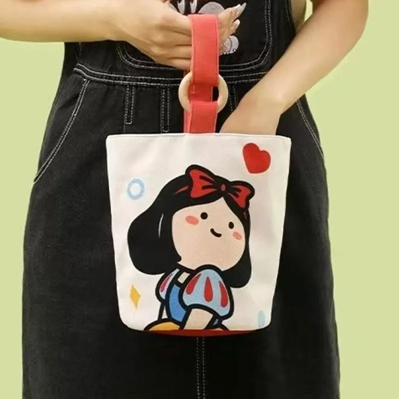 Disney Cartoon Canvas Bucket Bag | Casual Shoulder Bag Large Capacity Outing Shopping Bag | Women Sweet Cute Handbag Lunch Bag