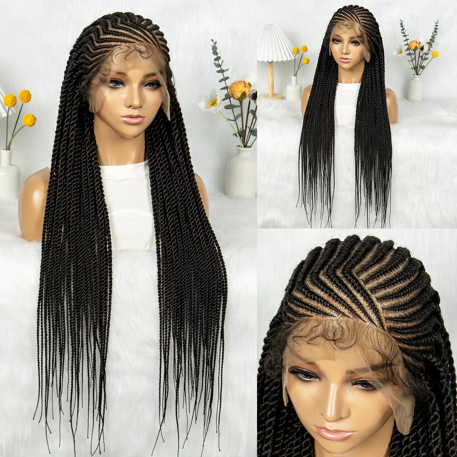  HD Lace Cornrows to Twisted Braids Wig | Full Lace Goddess Style Luxegan