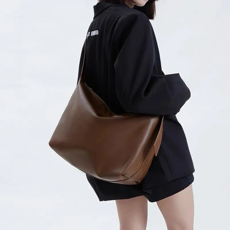 Vintage Big Capacity Shoulder Bag | Soft Leather Crossbody & Armpit Satchel Bag (Casual Portable Handbag Purse - Bolsa) Luxegan