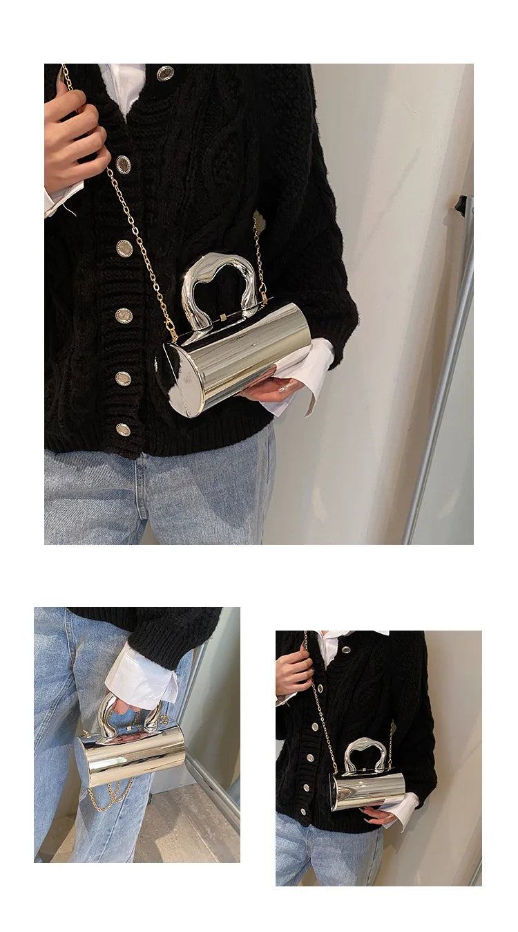 Fashion Cylinder Mini Evening Purse | Gold Box Clutch Shoulder Crossbody Bag for Women's Party Clutches Luxegan