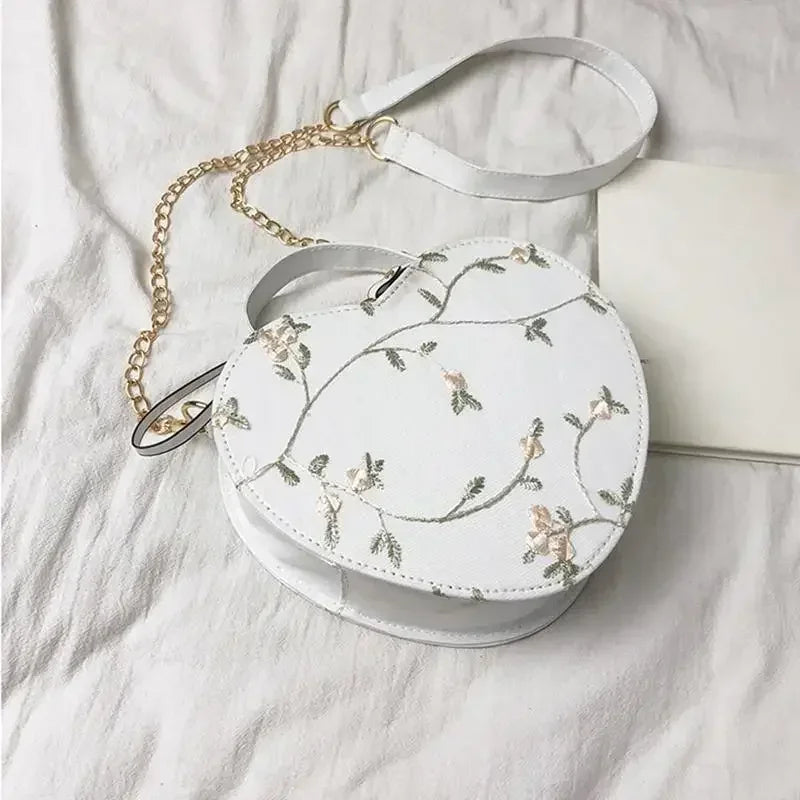 Fashionable Lace Peach Heart Small Bag Women | New Trend Ladies Cross Stitch Shoulder Bag | Personalized Hand-held Shoulder Bags Luxegan
