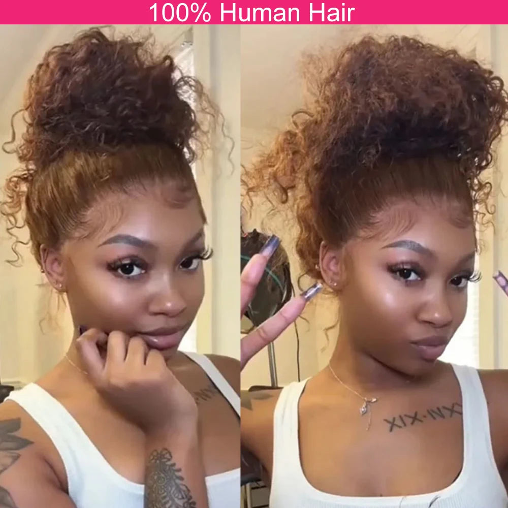 Invisi-Strap 360 Full Lace Wig | Sophisticated "Chocolate Brown" Deep Curly Silhouette | Elegant 250% Density HD Lace Hairpiece | "Dignified" Honey Blonde Highlights Brazilian Human Hair Wig for Radiant Versatile Styling Luxegan