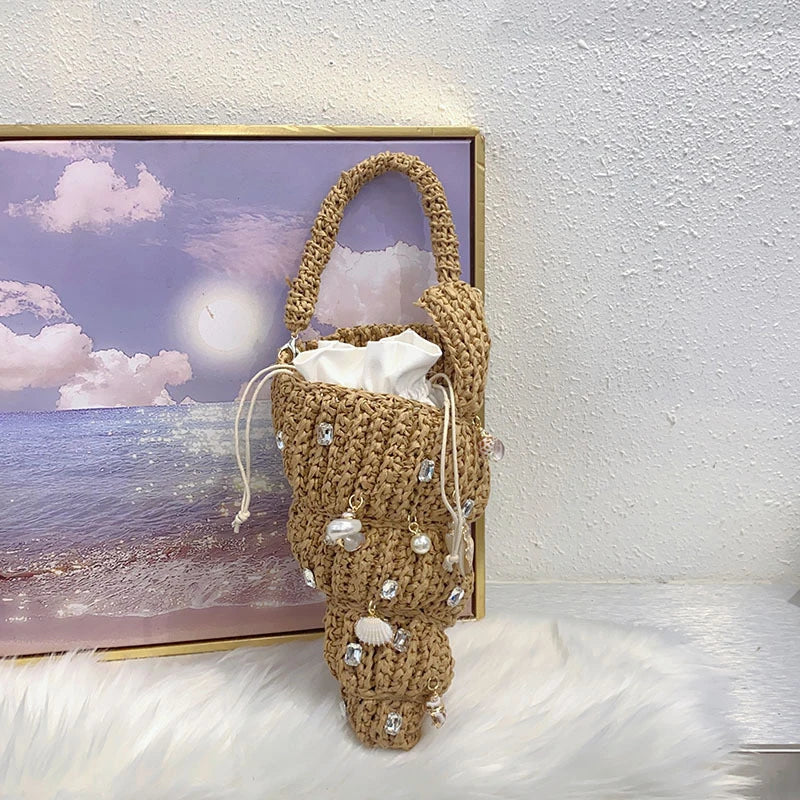 Hand-Woven Shell Bag | Luxury Pearl Chain Crossbody Purse Luxegan