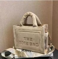 Aesthetic Velour Square Tote Bag | Elegant Letter Print Ladies Shoulder Bag | Sophisticated Felt & Velour Crossbody | Women’s Charisma Top-Handle Handbag with Interior Cell Phone Pocket Luxegan