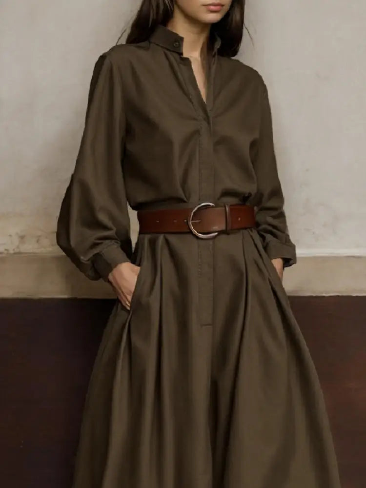 Solid Color Stand Collar Urban Coverall | Sophisticated High Waist Loose Fit Silhouette | Elegant - view 3