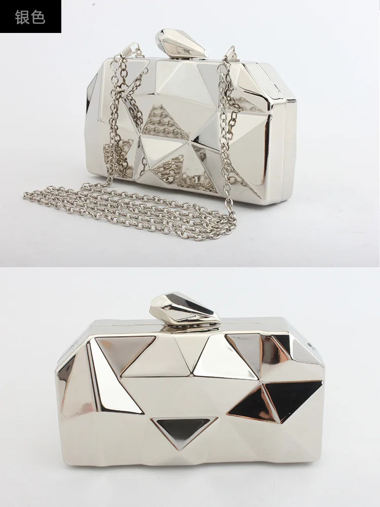 Luxury Metal Handle Dinner Bag | Geometric Irregular Banquet Clutch | Women’s Sequined Minaudiere & Crossbody Chain Dress Bag Luxegan