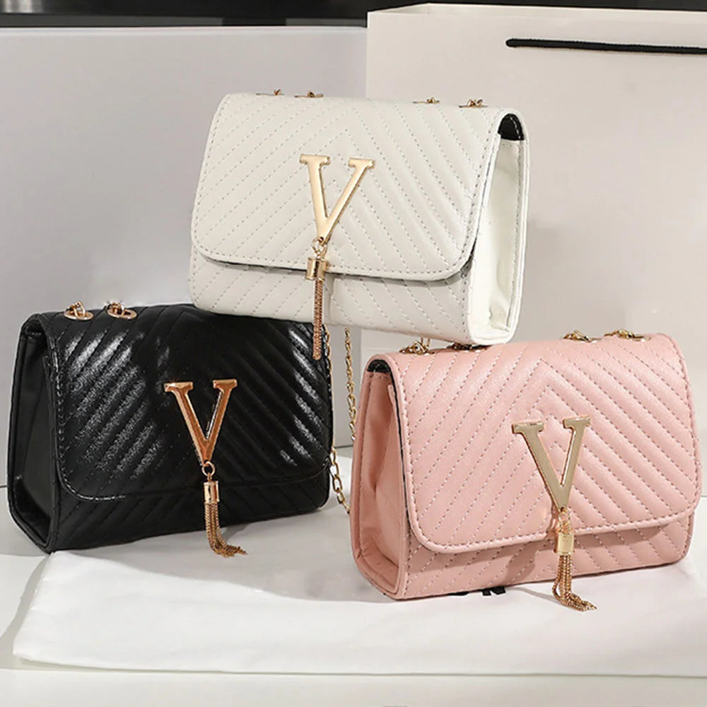 Women’s Trend Luxury Brand Handbag | Sophisticated Sequined & Embroidered Shoulder Bag | Elegant Small PVC Leather Crossbody | Fashion-Forward Flap Purse with Tassel & Chain Accents (Model BLL-846) Luxegan
