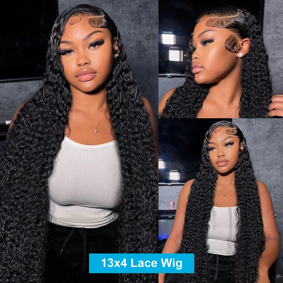 Deep Wave 200% Density Glueless Lace Wig - 13x6 / 13x4 Transparent Lace Frontal & 6x4 Wear-and-Go Human Hair Wig - 100% Brazilian Remy Water Curly Long Wig for Women (32-34 Inch) Luxegan