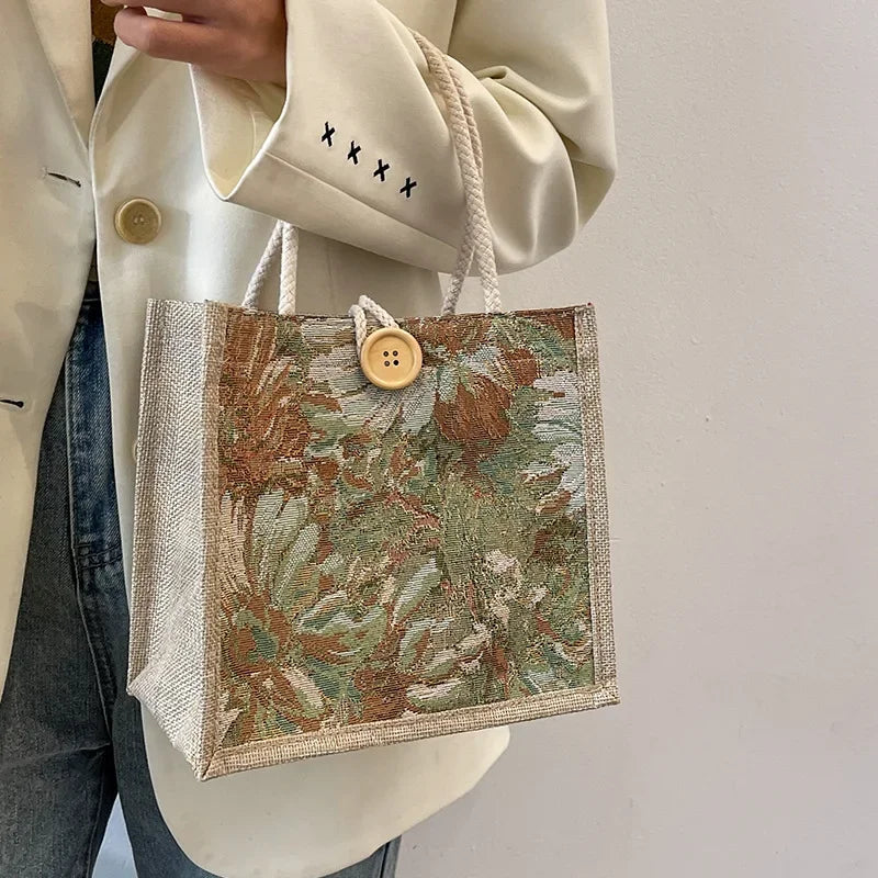 Linen-Style Nylon Tote | Portable & Solid Color Top-Handle Bag Luxegan